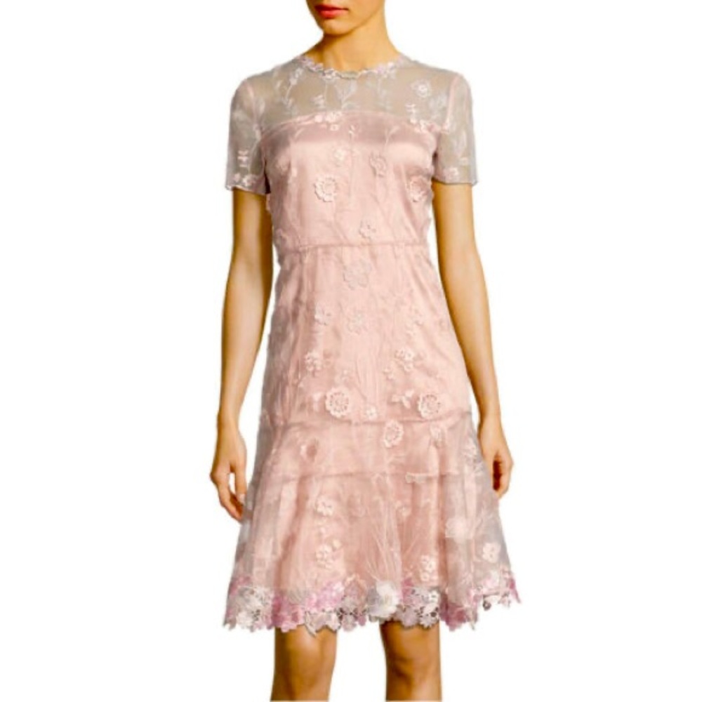 Elie Tahari Bamboo Aura Pink Inez Embroidered Dress